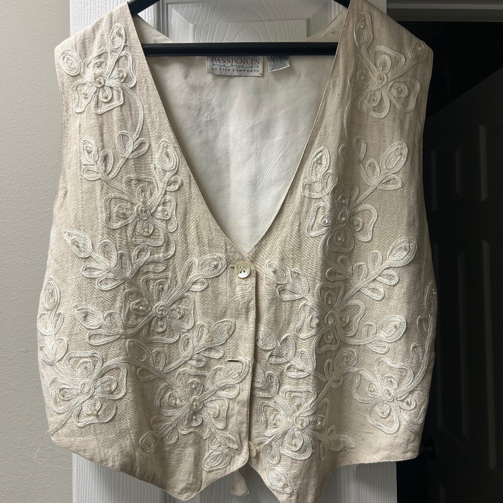 Vintage Linen Vest with beads and embroidery